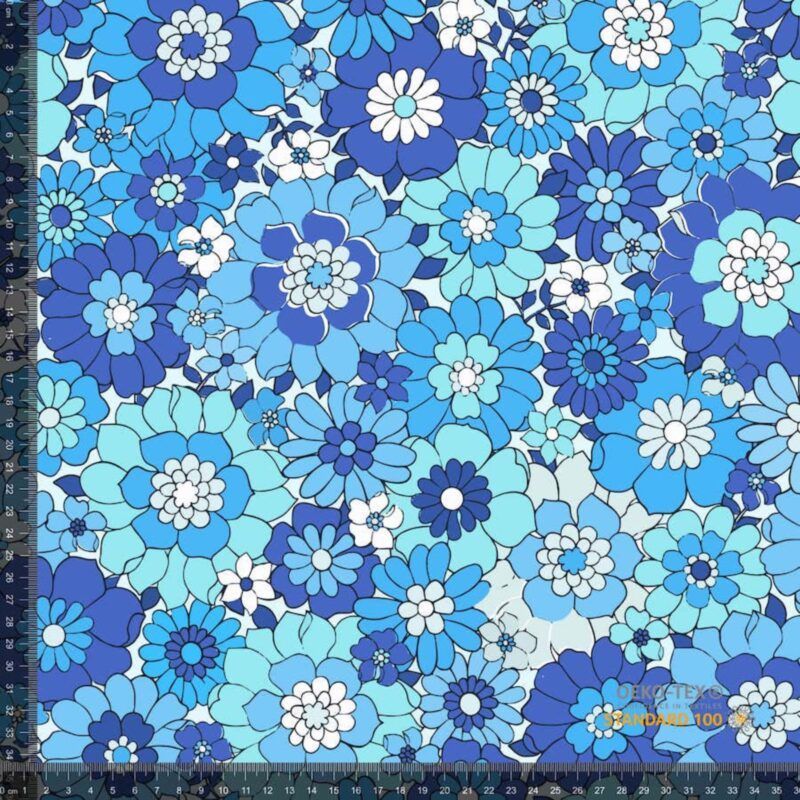 Jersey - retro blomster blå