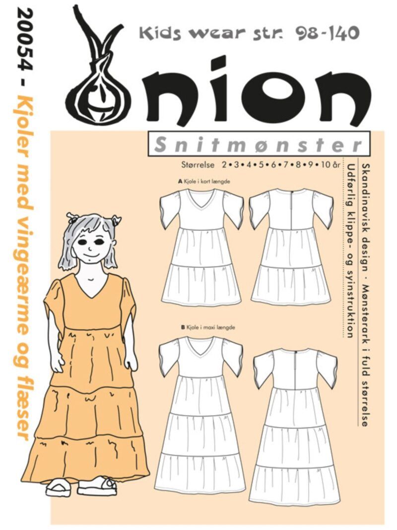 Onion - børn kjole med vingeærme og flæser 20054